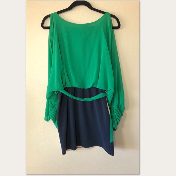 Green Navy White Colorblock Chiffon Dress Size Med - Picture 2 of 5